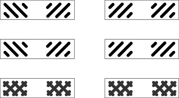 Task: For each row, judge whether the leftward tilt on the left is presented at the same time as the leftward tilt on the right..