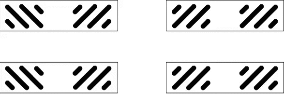 For each row, try to perceive whether the leftward tilt on the left is presented at the same time as the leftward tilt on the right.